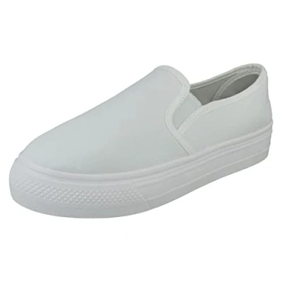 Image of Spot On Ladies Chunky Sole Pumps F80556 White Canvas UK Size 6 EU 39 US 8