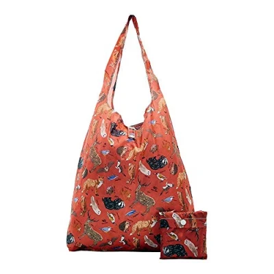 Image of ECO CHIC New Light Weight Foldaway Shopping Bag/Shopper Bag/Reusable Bag Made From 100% Recycled Plastic Bottles Woodland (Red)