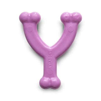 Image of Nylabone Puppy Teething Chew Toy Wishbone Pink Original Chicken Flavour, X Small/Petite (1 Count)