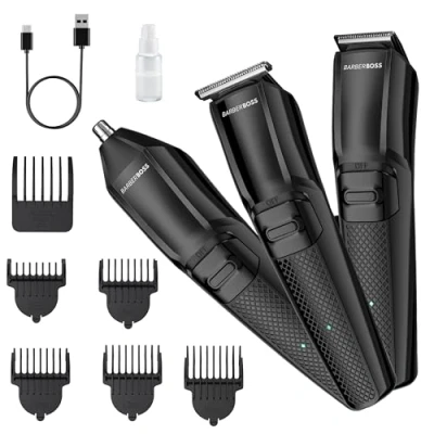 Image of Barberboss Hair &amp; Beard Clipper for Men: Ultimate Face Nose Precision Trimmer, Men’s All in One Groomer, Advanced Cordless Grooming Kit