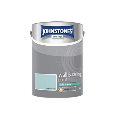 Image of Johnstone&#039;s Wall &amp; Ceiling Paint New Duck Egg Soft Sheen Finish Emulsion Fantastic Coverage Easy to Apply Dry in 1 2 Hours 12m2 per Litre 5L