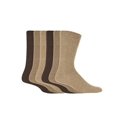 Image of 6 Pairs Mens SockShop BIGFOOT Gentle Grip Loose Top Socks Size 12 14 Uk, 46 50 eur (Fashion Brown)