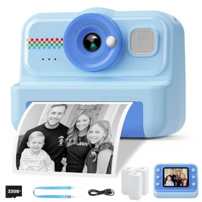 Image of HiMont Kids Camera Instant Print, 1080P Print for with 32GB Card &amp; 3 Rolls Paper, Selfie Digital Camera, Funny Toys Gifts Boys Girls Age 12 (Purple)