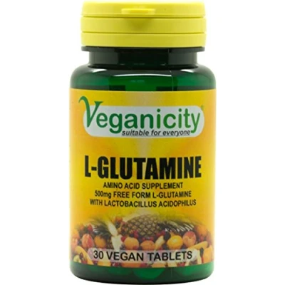 Image of Veganicity L Glutamine 500mg : Digestive Health Amino Acid Supplement 30 Tablets, in a Planet Friendly 99% Recycled Pot