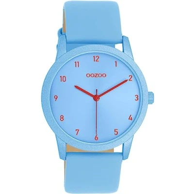 Image of Oozoo Timepieces Women&#039;s Watch with Leather Strap Modern for Women Elegant Analogue in Round (38 mm Case), light blue, Strap.