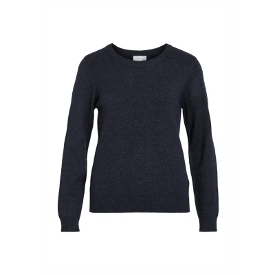 Image of Vila NOS Women&#039;s Viril L/s O Neck Knit Top noos Jumper, Blue (Total Eclipse Detail: Melange), X Small