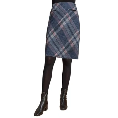 Image of Roman Originals Skirt for Women UK Ladies Brushed Short Stretch Smart Casual Work Office Meeting Mini Straight Fitted Bodycon Jersey Pull On Soft Checked Elasticated Waist Navy Blue Size 12
