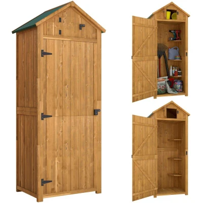 Image of Outsunny Garden Storage Shed 3 Shelves Tool House w/Asphalt Roof 77 X 54 179 cm Brown