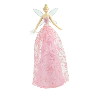 Image of Gisela Graham Resin and Fabric Tree Top Pink Snowflake Angel 23cm