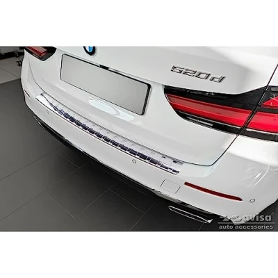 Image of Avisa Stainless Steel Rear bumper protector compatible with BMW 5 Series G31 Touring Facelift 2020 excl. M Sport &#039;Ribs&#039;