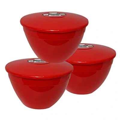 Image of Just Pudding Basins Pack of 3 Plastic Red Pint Large Size Food Safe Steaming Bowls Bowl and Lid 1.7lt