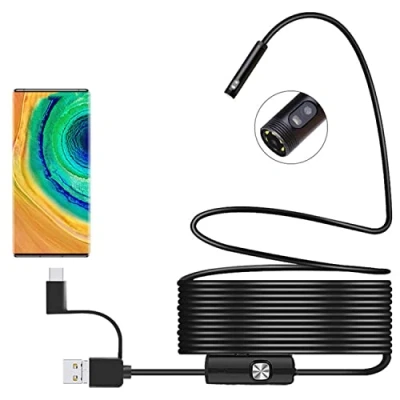 Image of WLDOCA 3IN1 USB Dual Endoscope Camera HD Inspection 8mm 6 LED Borescope 1m 10m Soft/Hard Cable, for USB/Micro USB/Type C/Android Phone PC,1M,B