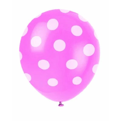 Image of Hot Pink Polka Dot Latex Balloons (30cm) Pack of 6 Premium Quality, Perfect for Parties &amp; Celebrations