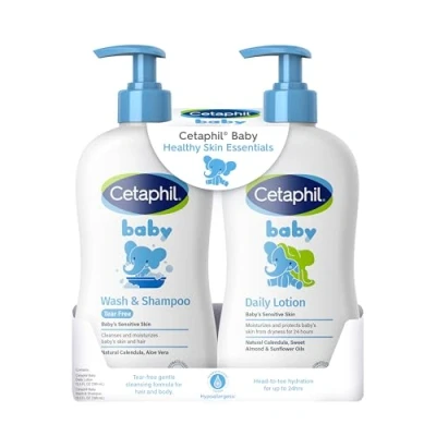 Image of Cetaphil, Baby, Healthy Skin Essentials Set, 2 Piece Shampoo and Lotion, Kids