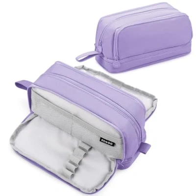 Image of Eucomir Pencil Case with 4 Compartments for Girls Boys, Large Stationery Organizer Aesthetic Kids Women Men Teenagers Students,Light Purple