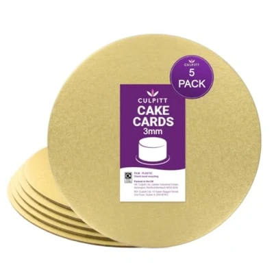 Image of Culpitt 8&quot; Double Thickness Cake Card, Pale Gold Boards, Cut Edge, 3mm Thick, 5 Pack 8 Inch, 90275