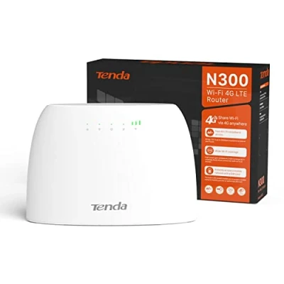 Image of Tenda 4G03 Router 300 Mbps 4G Mobile Wi Fi, with Sim Slot Unlocked, No Configuration Required, 2 Fast Ports, Internal Fi Antennas, UK Plug