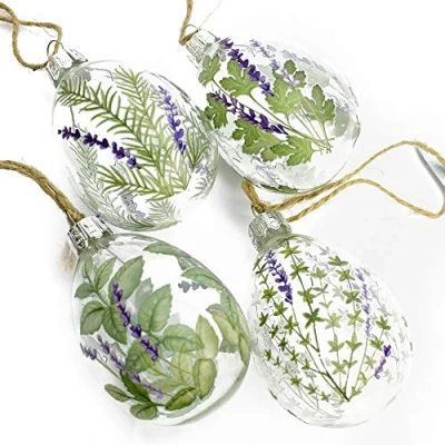 Image of CRAFTY CAPERS Single 6cm Herbs and Lavender Design Glass Hanging Egg for Easter Trees
