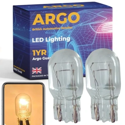 Image of Argo W21/5w Bulb Halogen 12v DRL Daytime Running Lights W21w 7443 Brake Light Bulbs Upgrade Super Bright T20 Car Van Wedge 580 Headlight