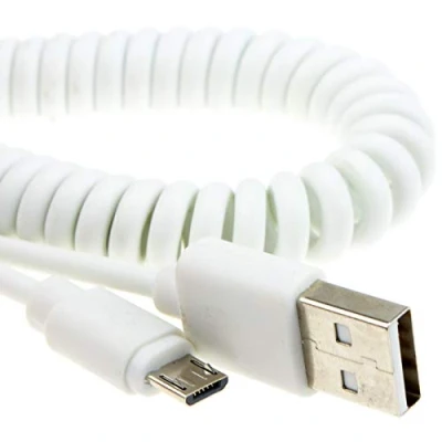 Image of kenable Coiled Shielded MICRO B Data and Charging Cable USB 2.0 White 1.8m [1.8 metres]