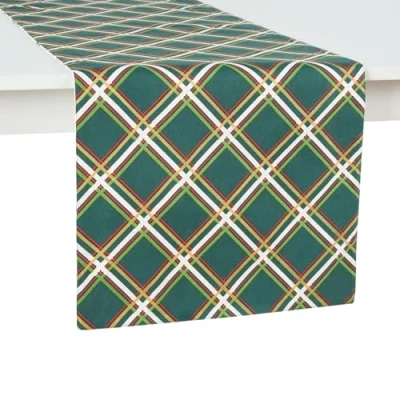 Image of KATE SPADE NEW YORK Holiday Confetti &amp; Acrobat Plaid Reversible Table Runner, 100% Cotton with Metallic Print, Machine Washable, Cream/Green, 15&quot;x72&quot;