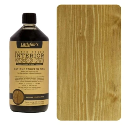 Image of Littlefair&#039;s Wood Stain Water Based 1 LTR Indoor Furniture Light &amp; Dark Finishes Special Non Toxic Eco Friendly Formula for Crafts Color: Antique Stripped Pine