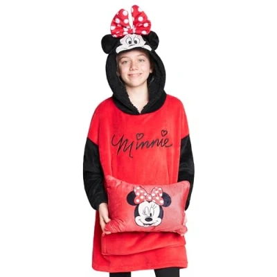 Image of Disney Stitch Girls Teenagers Fleece Hoodie Blanket 2 in 1 Oversized One Size Gifts (Red Minnie)