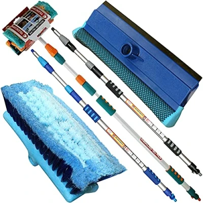 Image of NTI 3M PREMIUM Heavy Duty ALUMINIUM TELESCOPIC Water Fed 9.8 Feet Extendable Car Van Trucks Caravans Conservatories Boats, Decking Wash Window Cleaning SQUEEGEE Brush Soft Cushioned Grip UK FREE P&amp;P