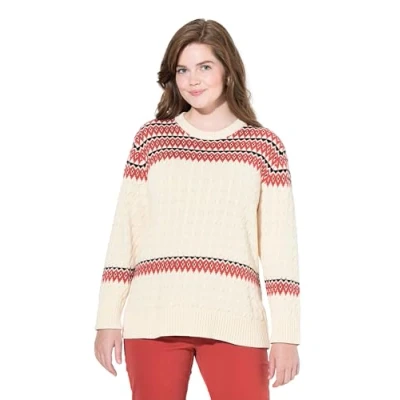 Image of Ulla Popken Women&#039;s Pullover, Fair Isle, Rundhals, Langarm, Biobaumwolle Sweater, Brick red, 32 UK/34 UK