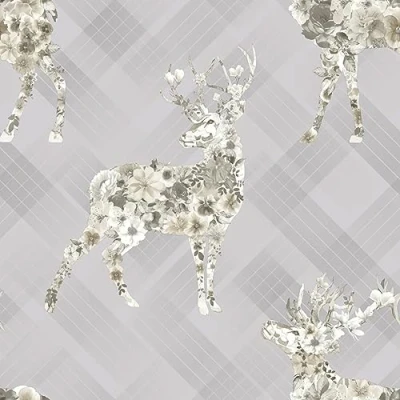 Image of SOPHIE LAURENCE Floral Grey Beige Stag Calla Wallpaper Geometric Pattern Non Woven Tartan Paste The Wall