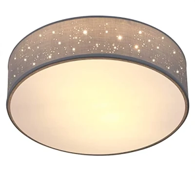 Image of MONZANA® 30cm Round Fabric Ceiling Light Starry Sky Perforated Material Circular Lamp Shade 1xE27 40 Watt Socket Bedroom Lounge Childrens Room Office Grey