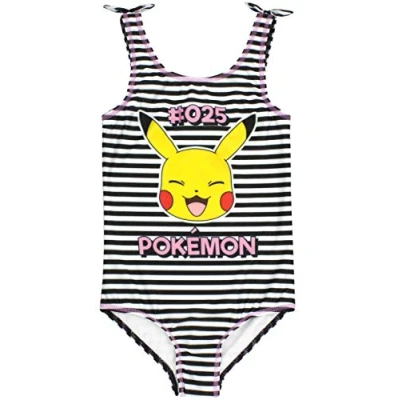 Image of Pokemon Pikachu Swimsuit for Girls Black &amp; White Kid&#039;s Swimming Costume Children&#039;s Swimwear Suit with Bow Straps Gamer Gift