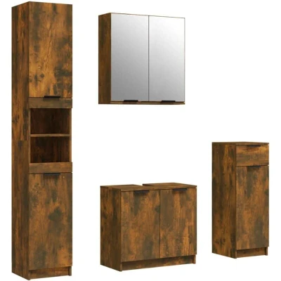 Image of vidaXL 4 Piece Bathroom Cabinet Set Smoked Oak Engineered Wood