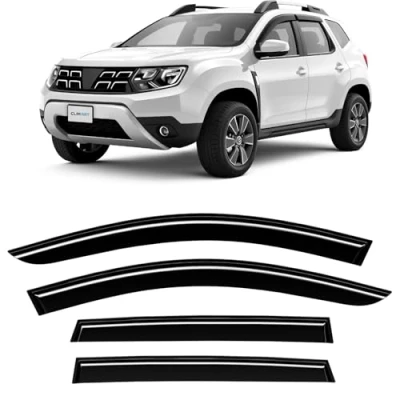 Image of CLIM ART wind deflector for/compatible with Dacia Duster 2017 2024, door rain deflectors,car accessories, car deflectors, tape on, 4 pieces, black
