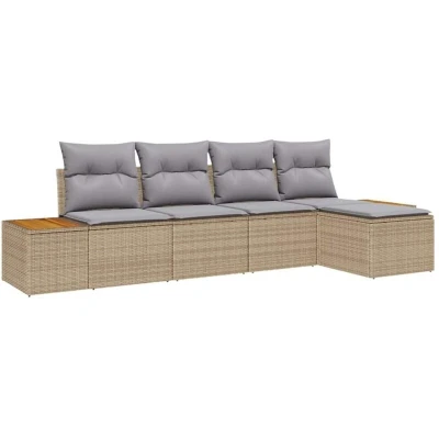 Image of vidaXL 5 Piece Garden Sofa Set with Cushions Beige Poly Rattan Acacia