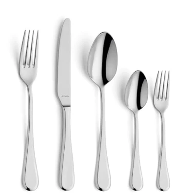 Image of AMEFA Drift Cutlery Set for 6 People (Highly Polished) 30 Pieces Stainless Steel 18/0 Rustproof and Dishwasher Safe Elegant with Sophisticated