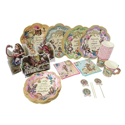 Image of ASVP Shop Alice In Wonderland Party Supplies Set Great For Mad Hatter Tea Plates Cups Napkins Decor