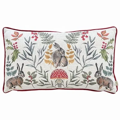 Image of Evans Lichfield Mirrored Hare Watercolour Printed Piped Feather Filled Cushion Red Size 30 cm x 50