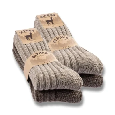 Image of 4 Pairs Alpaca Socks Men Women Wool Warm Winter Socks, Beige Brown, 35 38