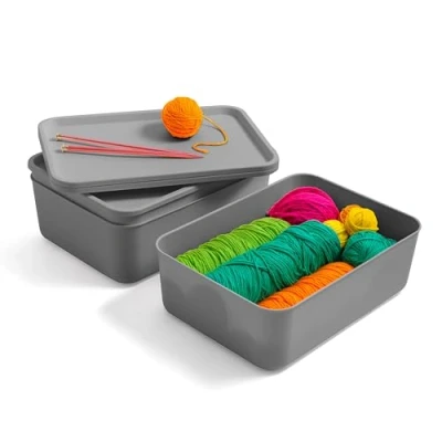 Image of Iris Ohyama, Set of 4 Plastic Storage Boxes with Lid, Stackable, for Kitchen, Bathroom, Bedroom, Closet, Office, Solid &amp; Durable Organization, SNL M