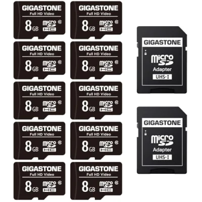 Image of Gigastone 8GB 10 Pack Micro SD Card, Full HD Video, GoPro Surveillance Security Cam Action Camera Sports Drone, 80MB/s SDHC UHS I U1 C10 Class