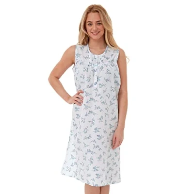 Image of undercover lingerie Ltd Ladies Lady Olga Polycotton Short or Long Sleeve Floral Nightie, Pyjamas, Wrap Pink Blue Size 10 32 (22 24, Sleeveless)