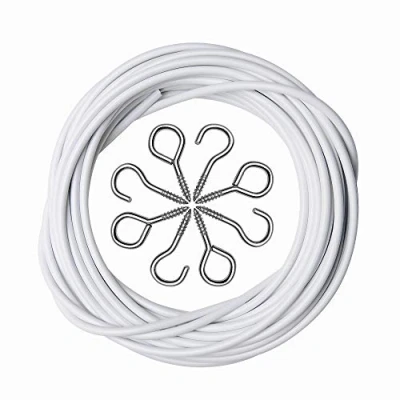 Image of ASIWUJING Curtain Wire 5 Metres Net Cord Cable with 6 Hooks and Eyes…