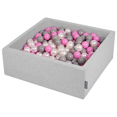 Image of KiddyMoon 90X30cm/200 Balls ∅ 7Cm / 2.75In Square Baby Foam Ball Pit Made In EU, Light Grey/Pearl/Grey/Pink