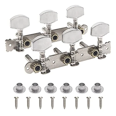 Image of 2Pcs Yootones Guitar Tuning Pegs Keys 3R3L Machine Heads Tuners Set Compatible with Acoustic Folk Classical (Silver)