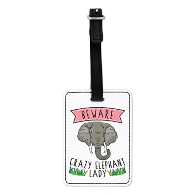 Image of Gift Base Beware Crazy Elephant Lady Visual Luggage Tag with Black Strap