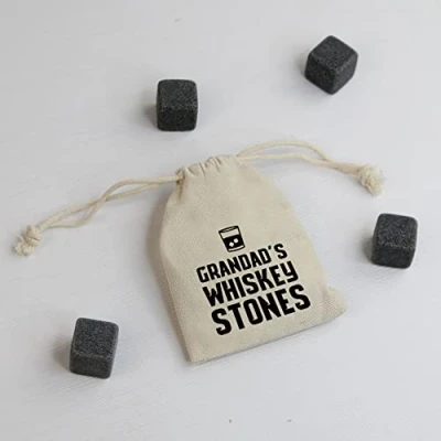 Image of eBuyGB Grandad&#039;s Whiskey Stones with Cotton Drawstring Bag &amp; 4 Soapstone Reusable Ice Cubes Father&#039;s Day, Birthday Gift for Him, Dad