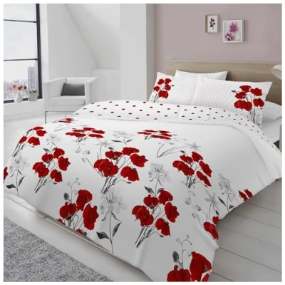 Image of GC GAVENO CAVAILIA Floral Double Bed Duvet Cover Set Reversible Printed Quilt Covers with Pillowcases Soft Poly Cotton Bedding, 200x200cm Red