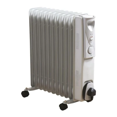 Image of Daewoo 11 Fin 2500W Portable Oil Filled Radiator Heater with Thermostat &amp; Wheels (White)