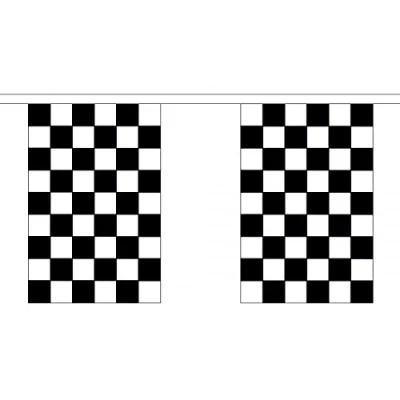 Image of 3 Metres 10 (9&quot; x 6&quot;) Flag Black &amp; White Check Chequered Motorsport F1 Motor Racing 100% Polyester Material Bunting Ideal Party Decoration For Street House Pubs Clubs Schools